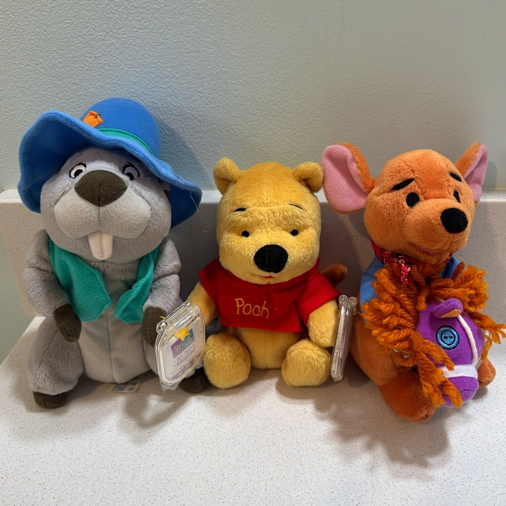 Vintage 1998 Star Bean Winnie The Pooh Plush Lot Pooh Roo Gopher